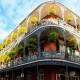 A corner building with wrap around balconies in New Orleans, Louisiana