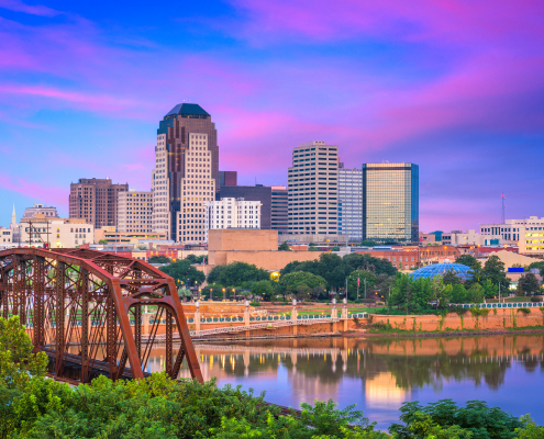 Shreveport downtown skyline on the Red River